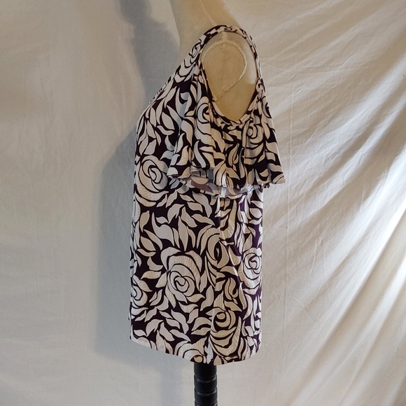 Coco Bianco Women's Cold Shoulder Black and White Floral Top Size L - Picture 4 of 11